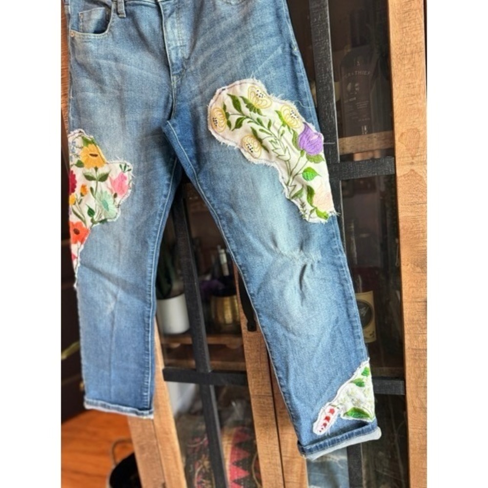 Unique Pilcro Floral Patchwork Mid Rise Straight Leg Jeans Women Sz 30 stretch - Picture 10 of 11